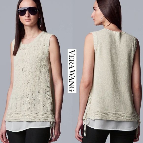 Vera Wang Tops - VERA WANG BNWT Knit Layered Tank Crew Neck Beige